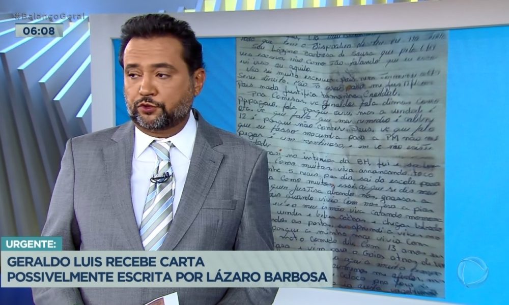 Em suma, Geraldo Luís recebeu uma suposta carta de Lázaro Barbosa (Foto: Reprodução)