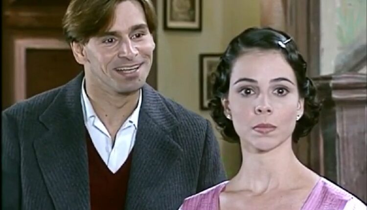 Celso (Murilo Rosa) vai levar um tapa na cara de Candoca (Míriam Freeland) em cena na novela O Cravo e a Rosa (Créditos: Reprodução/TV Globo)