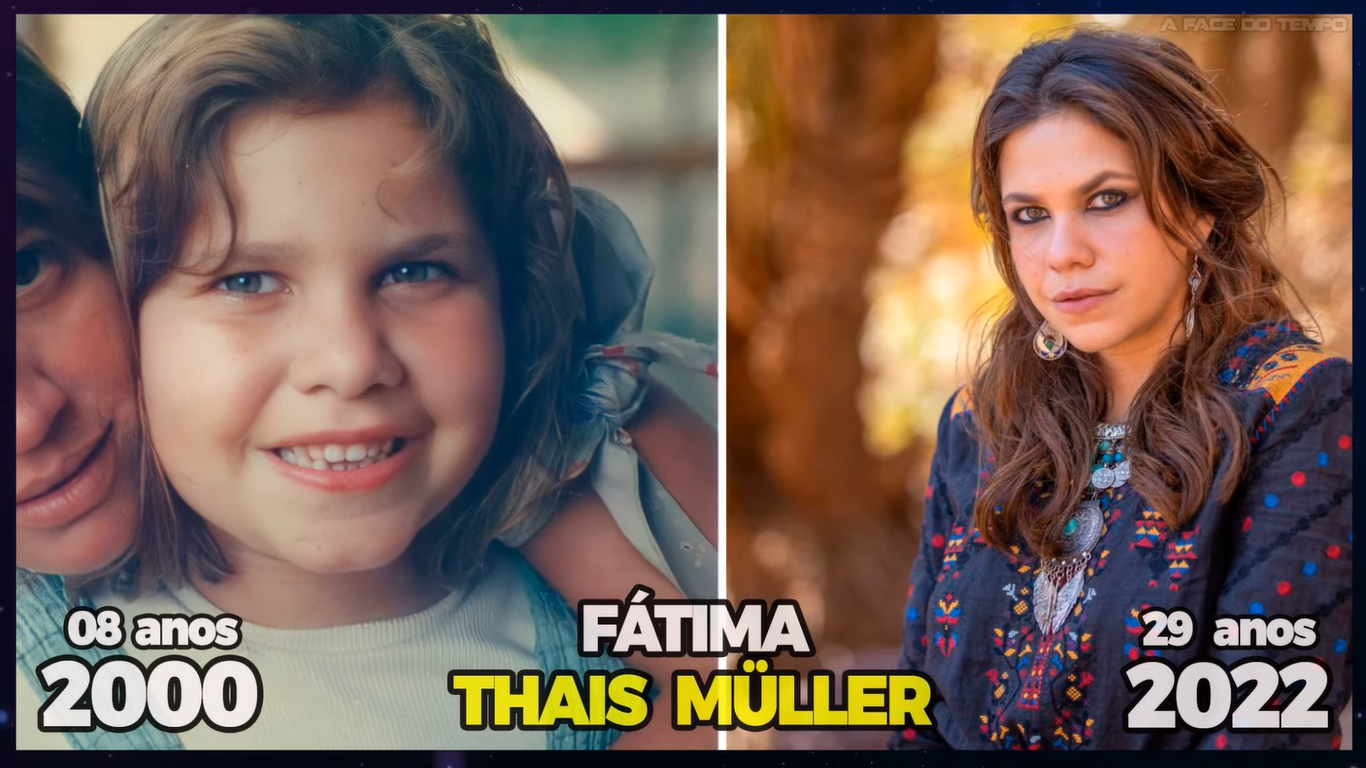 Fora da TV, Thais Müller tinha só 8 anos quando viveu a espevitada Fátima em O Cravo e a Rosa (Créditos: Youtube/Canal A Face do Tempo)