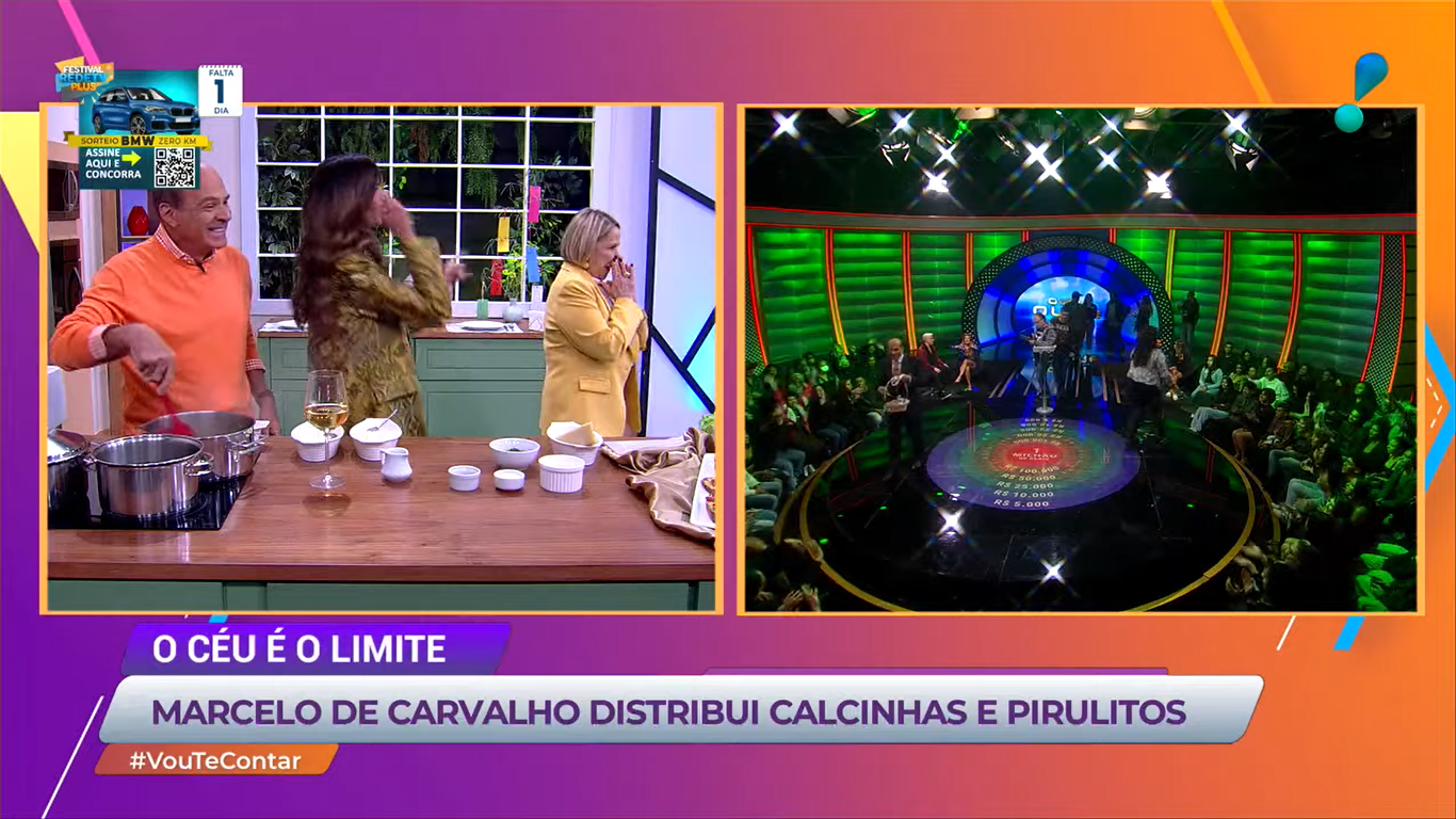 Então, após fala da animada a apresentadora caiu na risada, mas Marcelo de Carvalho cortou o assunto (Créditos: Reprodução/RedeTV)